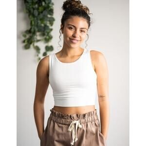 Sozy Lucy White Soft Modal Chic Crop Tank Top Size XS